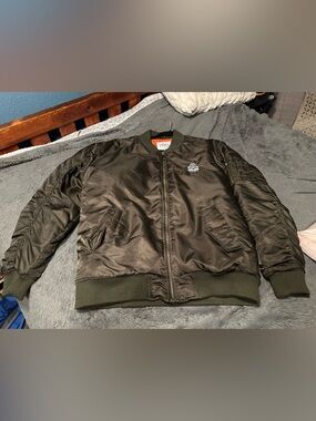 Men's Olive Green Bomber Jacket with Patch